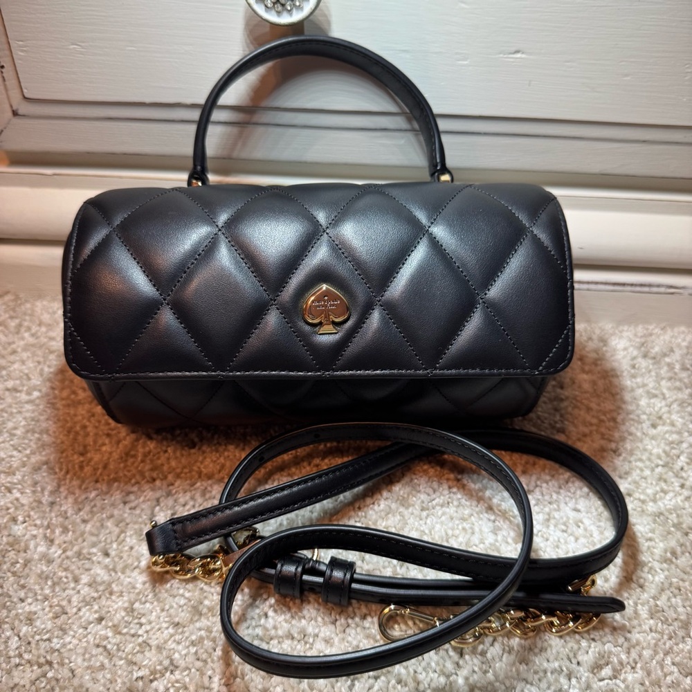Kate Spade Heart To Heart 3D Heart Barrel Quilted Black Crossbody NWOT